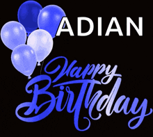 a birthday card for adrian with pink balloons on a black background