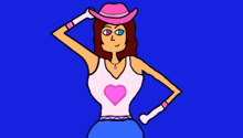 a cartoon of a woman wearing a pink hat and a heart on her shirt