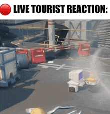 a picture of a building with the words " live tourist reaction " at the top