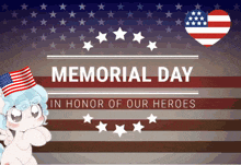a poster for memorial day with a pony wearing an american flag