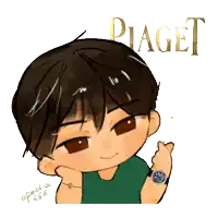 a cartoon drawing of a boy with the word piaget on the bottom