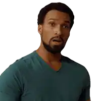 a man with a beard is wearing a green shirt that says ohhh on it