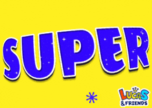 a yellow background with the word super written in blue