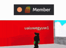 a person is standing in front of a red wall with the word member on it