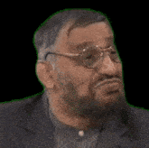 a man with a beard wearing glasses and a suit is making a funny face .