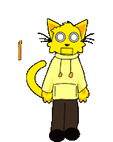 a yellow cat is holding a picture of a man