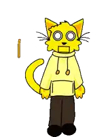 a yellow cat is holding a picture of a man