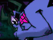 a close up of a person wearing glasses in a pixel art .