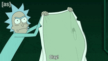 a cartoon of rick from rick and morty says " olay "