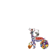 a colorful drawing of a deer with a gun on it