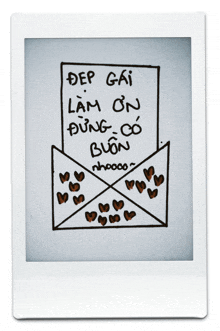 a drawing of an envelope with hearts and the words dep gai lam on dong co buon
