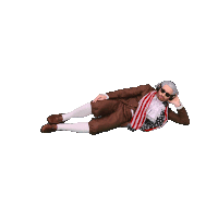a man laying on the floor wearing headphones and an american flag