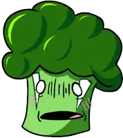 a cartoon drawing of a head of broccoli with a sad face