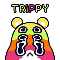 a colorful bear with the word trippy on it