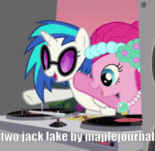 two ponies are standing next to each other on a turntable with the caption two jack lake by maplejournal