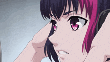 a close up of a girl with headphones on her ears