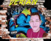 a picture of a man behind a brick wall with the name derian