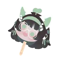 a cartoon drawing of a girl with a kyutarge sticker