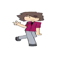 a cartoon of a man in a pink shirt and gray pants