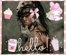 a picture of a man with a pink bow on his head and the words hello