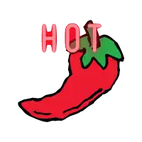 a drawing of a red pepper with the word hot written on it