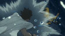 a man in a white cape is fighting another man in a yellow costume