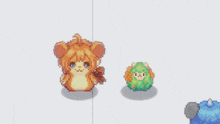 a pixel art of a hamster standing next to a donut