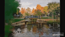 a painting of a bridge over a body of water with the words made in animatica below it