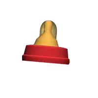 a red and gold object with a white background behind it