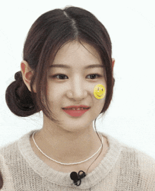 a young woman with a smiley face on her face