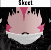 a cartoon character with the name skeet on the top