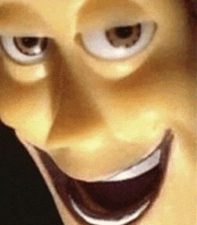 a close up of a toy story character 's face with a big smile on it .