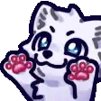 a pixel art of a white cat with red paws .