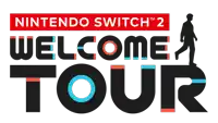 a nintendo switch 2 welcome tour logo with a man walking