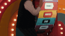 a man is playing a game with buttons that say modifier and end