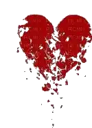 a red broken heart with a white background and a lot of pieces