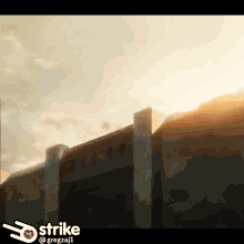 a picture of a building with the words " strike @ gregzaj1 " on the bottom
