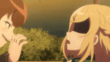two anime characters are looking at each other and one of them has a black eye