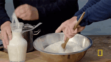mixing chef ramsay gordon bakes using a hot spring baking flour making rye bread
