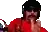 a pixel art of a man with a mustache wearing a red shirt and sunglasses .