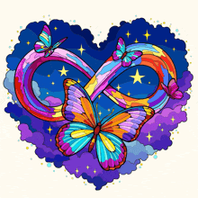 a colorful illustration of a heart with butterflies and an infinity symbol