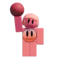 a pink toy with a smiley face on it is holding a ball