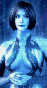 a computer generated image of a woman with blue hair and blue skin