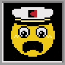 a pixel art of a smiley face with a white hat