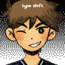 a drawing of a boy with type shift written on the top of his head
