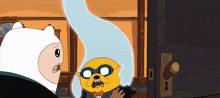 a cartoon character is standing next to a door with the number 1 on it
