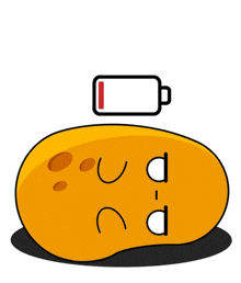 a cartoon drawing of a potato with a battery on top