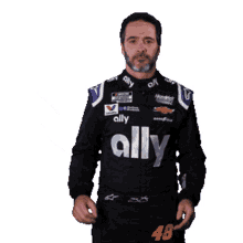 pointing left jimmie johnson nascar to the left over there