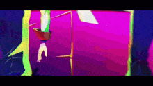 a person 's hand is hanging from a colorful purple background