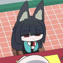 a cartoon of a girl with black hair and ears